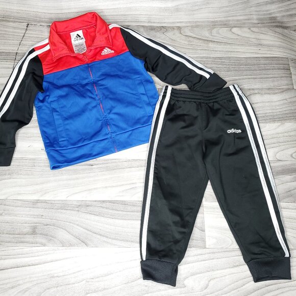 Adidas Baby Boys Track Suit 2T Colorblock Blue Red Jacket And Pants 2 Pc - Picture 1 of 6